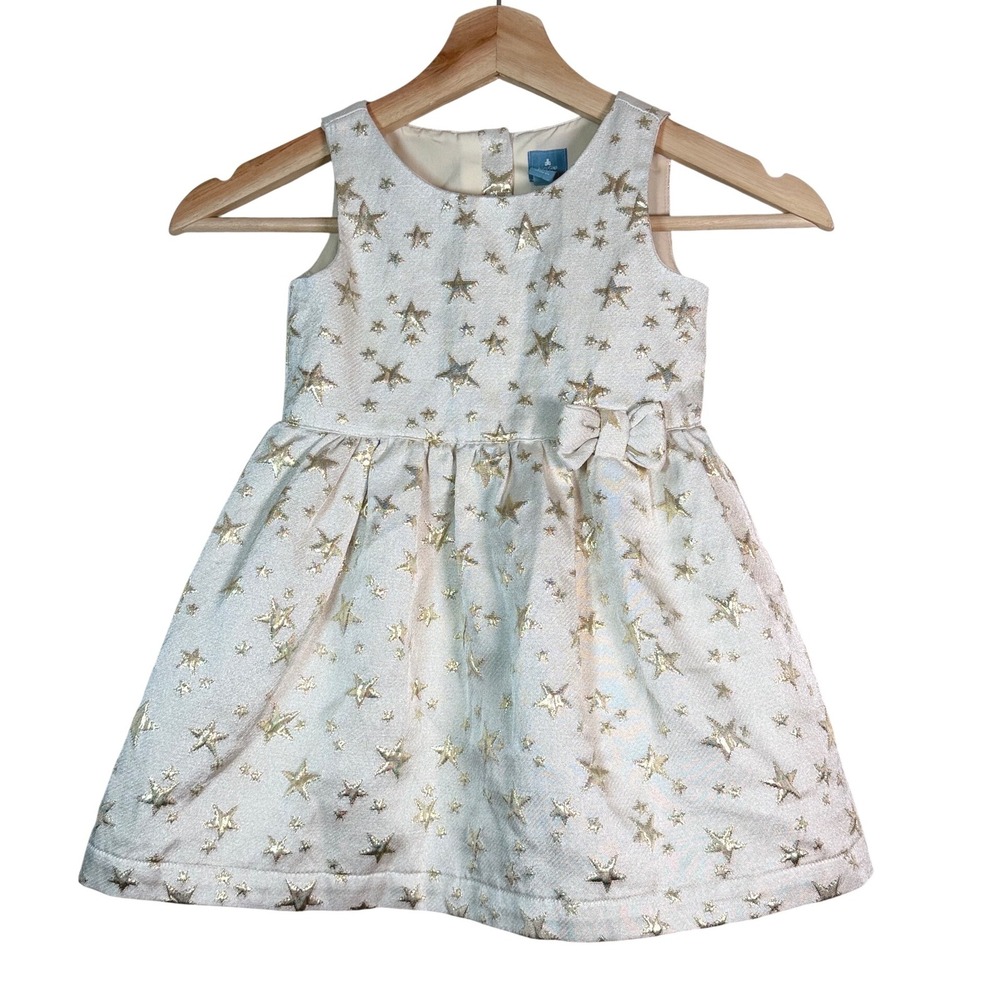 Baby‎ Gap Girls White Gold Star Print Bow Dress Size 3 Years Birthday Wedding